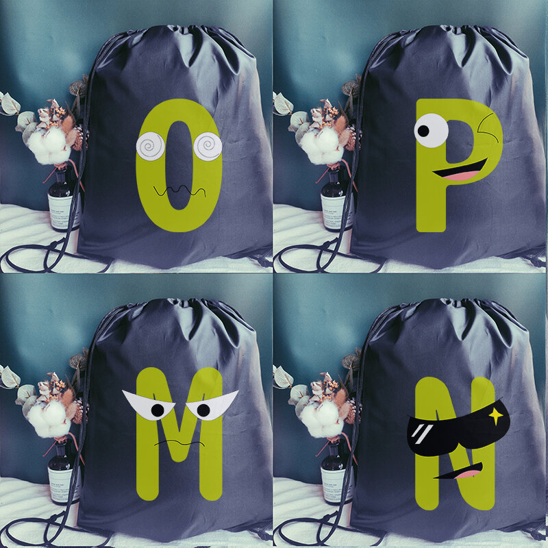 Kreatywny zabawny nadruk z alfabetem torba ze sznurkiem panie worek do przechowywania kobiety moda torby na zakupy chłopcy plecak dla dziewcząt Bookbag