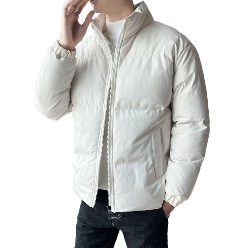 남성용 두꺼운 코튼 코트, 방풍 겨울 다운 재킷, 플러시 패딩, 목 보호, 지퍼 클로저, 보온