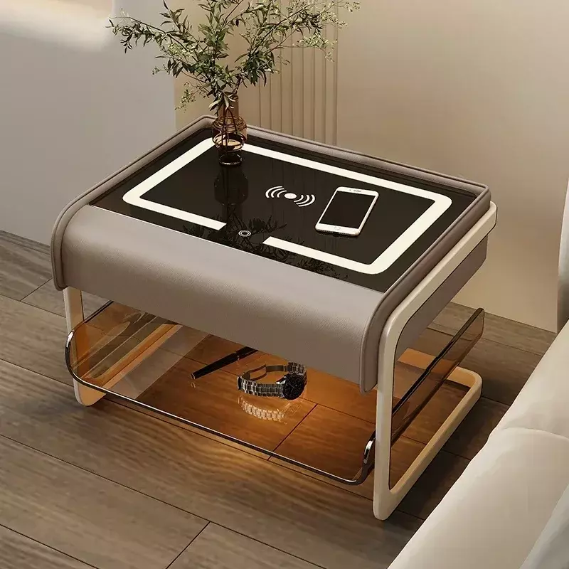 Inteligentny stolik nocny nowoczesna prosta sypialnia luksusowe szafki nocne wielofunkcyjne akrylowe bezprzewodowe ładowanie meble domowe WKNS