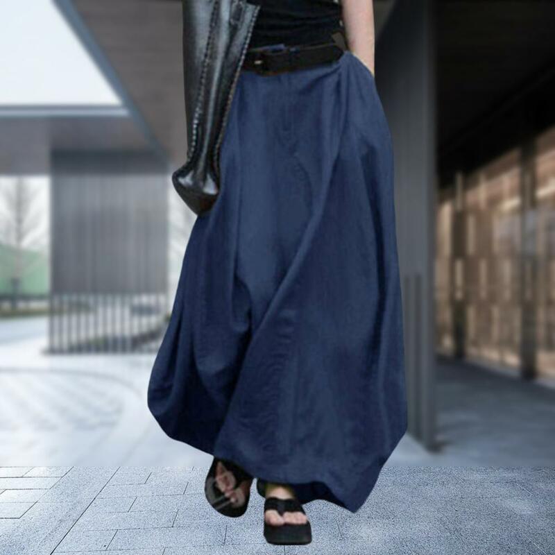 Jupe longue trapèze pour femmes, taille élastique, maxi, avec bouton, mouche, ourlet pivotant, couleur unie, pour document, danse, streetwear