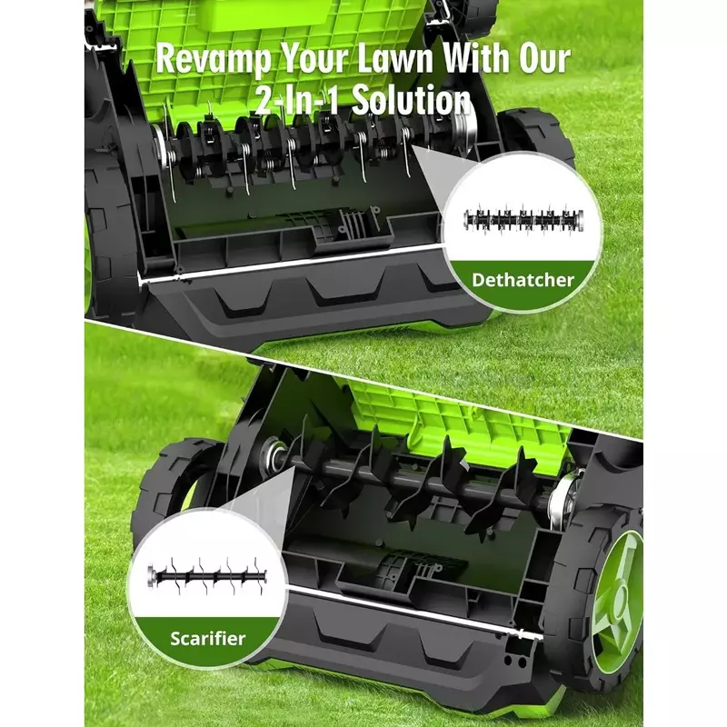12 Amp Electric Dethatcher Scarifier, 2-in-1 Lawn Dethatcher, 4-Position Depth Adjustment, Scarifier with Foldable Handle