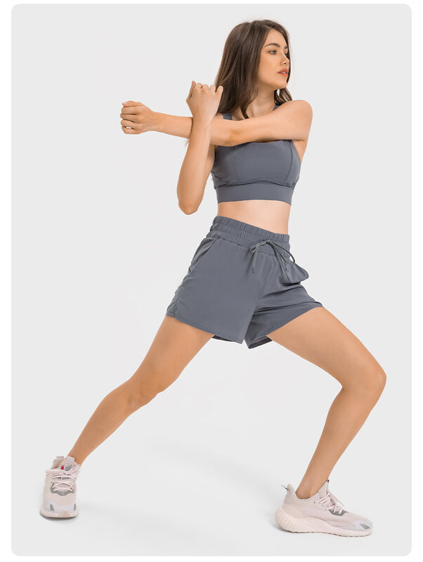 Esportes shorts com cordão para as mulheres, executando shorts, combinando top, mesma cor, verão