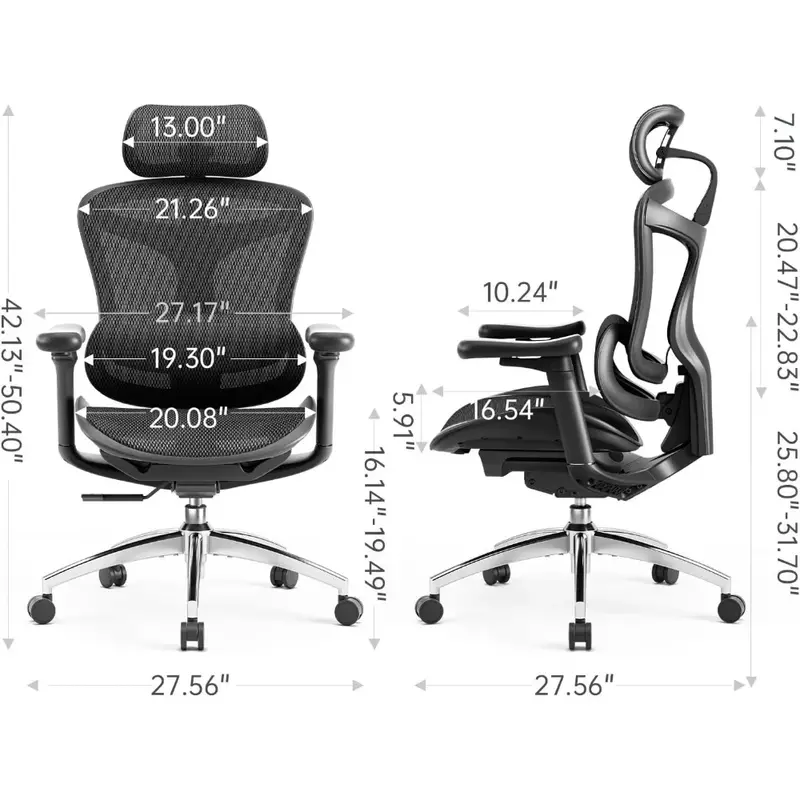 Krzesło biurowe z bardzo miękkimi podłokietnikami 3D, ogólna waga 50,7 funtów Siatka matrycowa Metal Plastik Obrotowe wysokie krzesło do pracy na komputerze Czarny