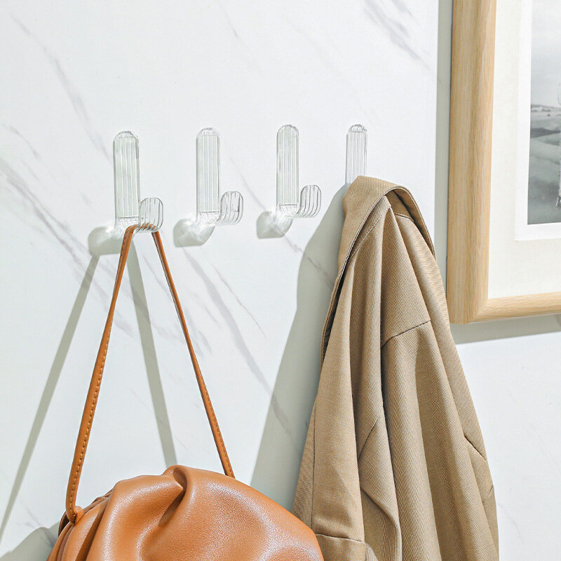 Crochets muraux en acrylique transparent, rangement pour salle de bain, porte-clés sans poinçon, porte-serviettes, organisation de la maison, 4 pièces