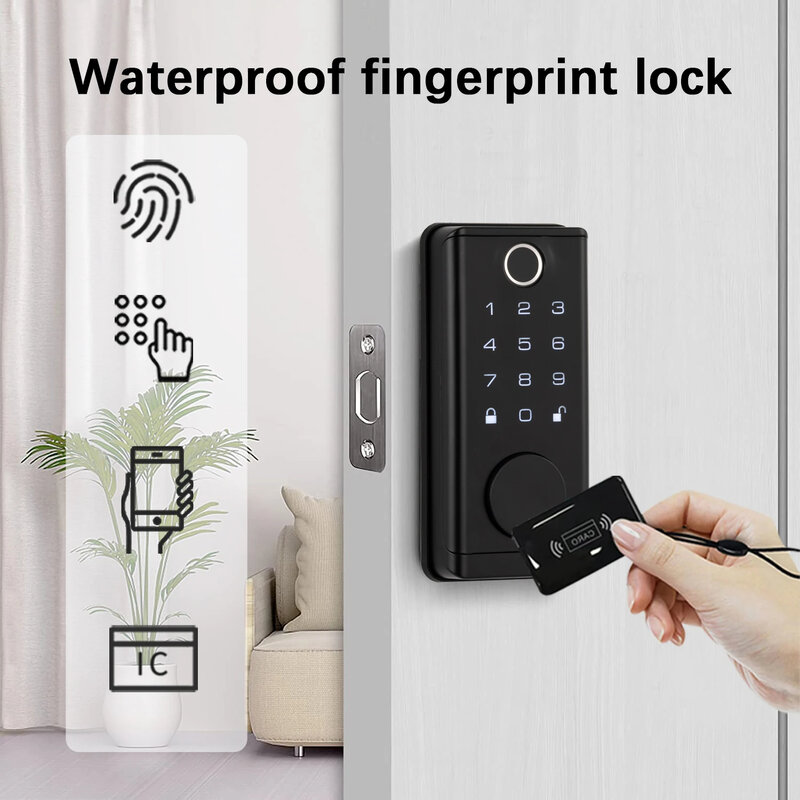Fechadura da porta eletrônico digital com Smart Fingerprint senha Rfid Card, Tuya Deadbolt Keyless Entry, Fechaduras biométricas digitais