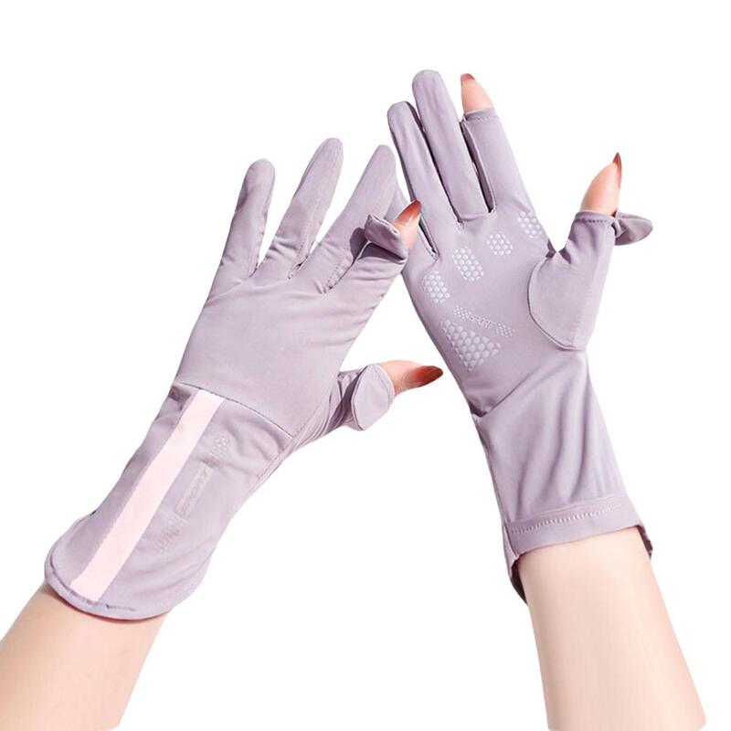 Summer Sunscreen Gloves Thin Ice Silk Breathable Touch Riding Non-slip Gloves Color Driving Screen Solid R9G4