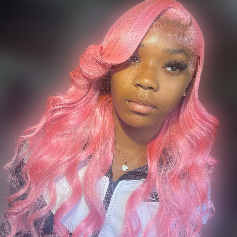 Roze Human Hair 13X6 Lace Front Pre-Stretched Pruik Transparant Lace Front Pruik 13X4 Hoogglans Body Wave Pruik 250 Dichtheid