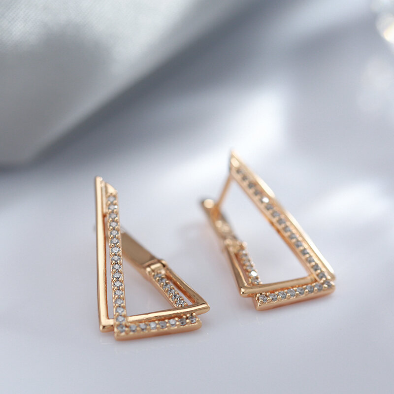 SYOUJYO Triangle Geometry 585 Rose Gold Color Earrings For Women Trendy Natural Zircon Fine Jewelry One Touch English Earrings
