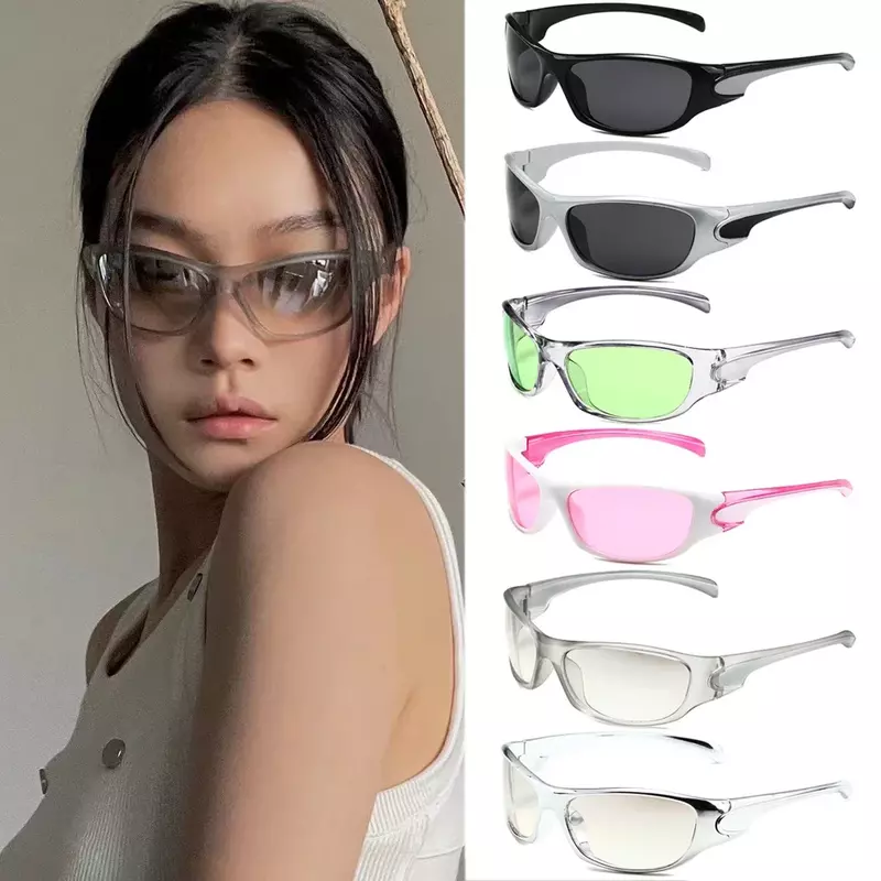แว่นกันแดดแนวพังก์อินเทรนด์สำหรับผู้หญิงแว่นกันแดดแนววินเทจ2000s สวยงาม