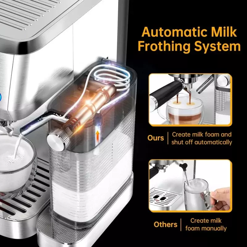 Máquina de café expreso para el hogar, máquina de café con Espumador de leche automático, máquina de café con doble pared y a, 20 Bar