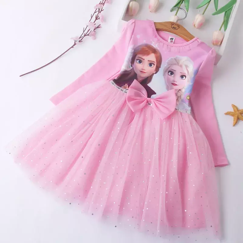 Vestidos de Elsa de Frozen para niñas, disfraz de princesa de manga larga para fiesta de cumpleaños, ropa de fiesta para niños y adolescentes, otoño