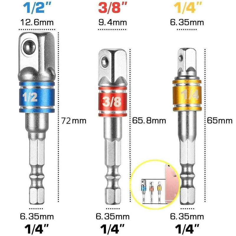 Extension Universal Socket Wrench Flexible Drill Bit Tool Set, 1/4 3/8 1/2 Universal Socket Adapter Screwdriver Bit Kit
