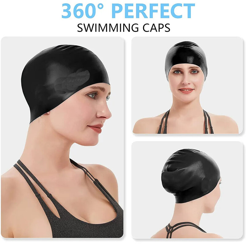 Gorros de natación de nailon elástico para hombres y mujeres, protección para los oídos, pelo largo, sombrero de piscina, gorros de baño ultrafinos