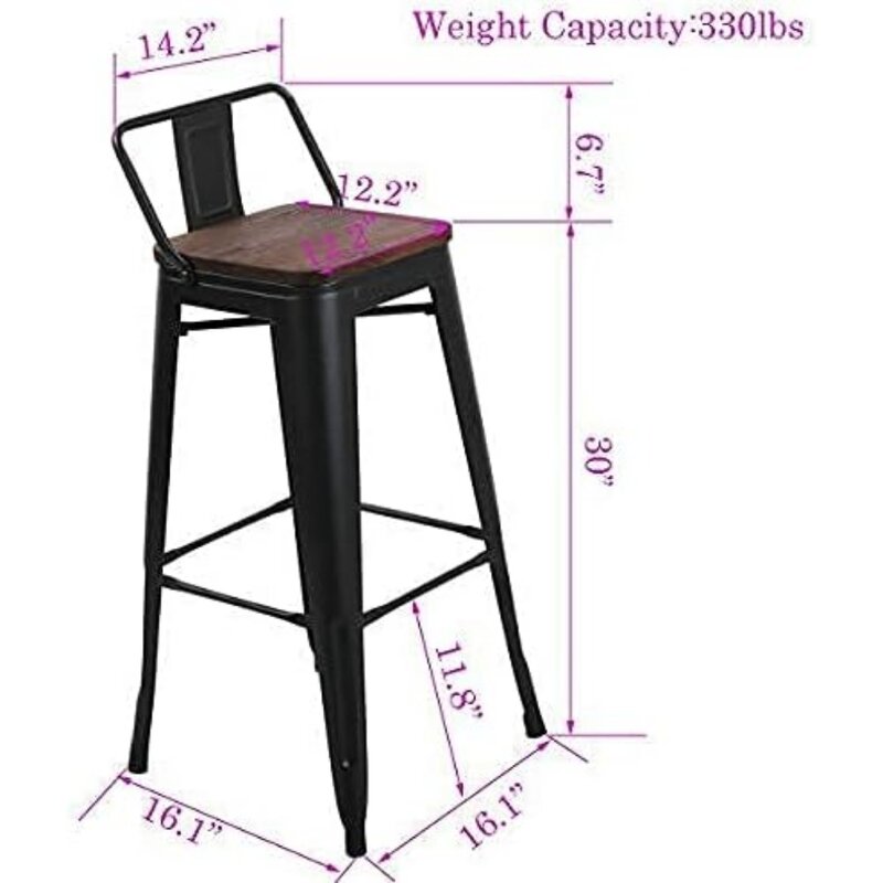 30 Inch Bar Stools Bar Height Bar Stools Industrial Metal Barstools Set of 4 for Home Kitchen (30 inch, Black),Furniture