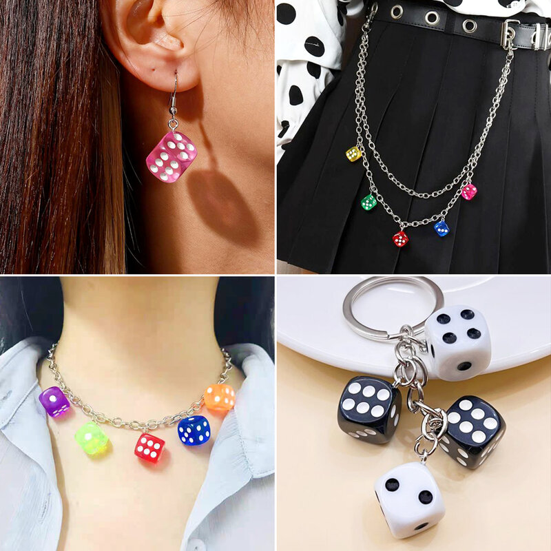 30Pcs Mixed Color Transparent Resin Dice Charm Pendants for DIY Jewelry Keychain Earrings Necklace Making Accessories