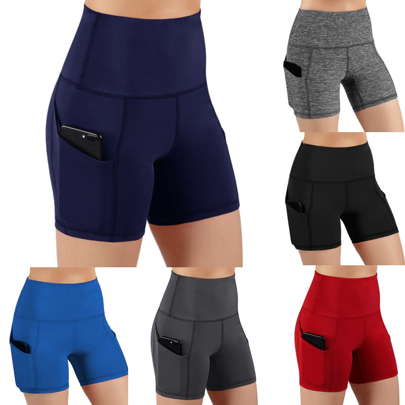 Fashion Women's Shorts with Pocket High Waist Elastic Yoga Leggings Gym Running Sport Fitness Short Pants