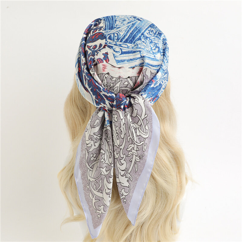 Luxury Brand 70cm Silk Hair Square Scarf for Womem Summer Shawl Wraps Ladies Headkerchief Hijab Bandana Neck Tie Echarpe 2022