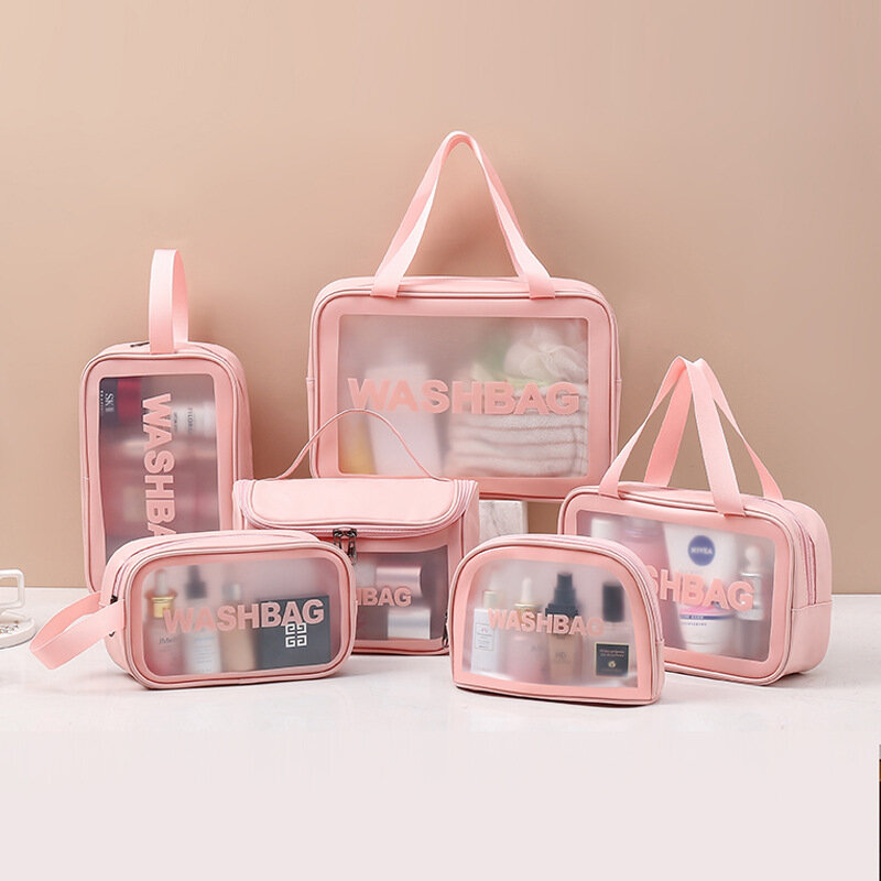 Женская дорожная сумка для хранения из ПУ кожи, косметичка, сумка для макияжа, дорожный Органайзер, водонепроницаемые мочалки, прозрачные косметички