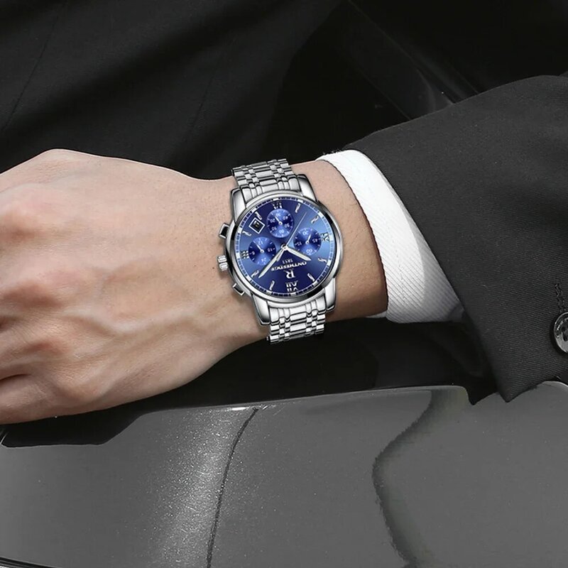 ONTHEEDGE Mode Uhr Männer Luxus Gold Volle Edelstahl herren Business Uhren Quarz Männlichen Uhr Chronograph reloj hombre
