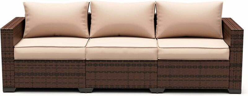 Плетеный диван для патио, уличная мебель из ротанга, секционная мебель, стальная рама с мебельным покрытием, Нескользящая подушка
