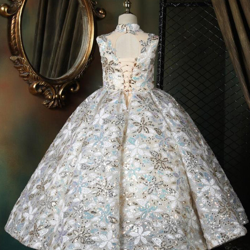 2024 hosts eleganckie z wycięciem kwiatowe sukienki dziewczęce iskrzenie dla dziewczynek bez rękawów księżniczka luksusowe suknie balowe z kwiatowym nadrukiem