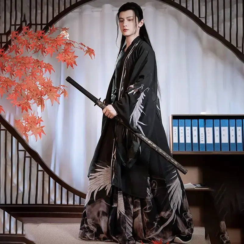 Robe traditionnelle chinoise de style Hanfu Wei et Jin, imprimé longueur audio, ancien, super cool UR, original