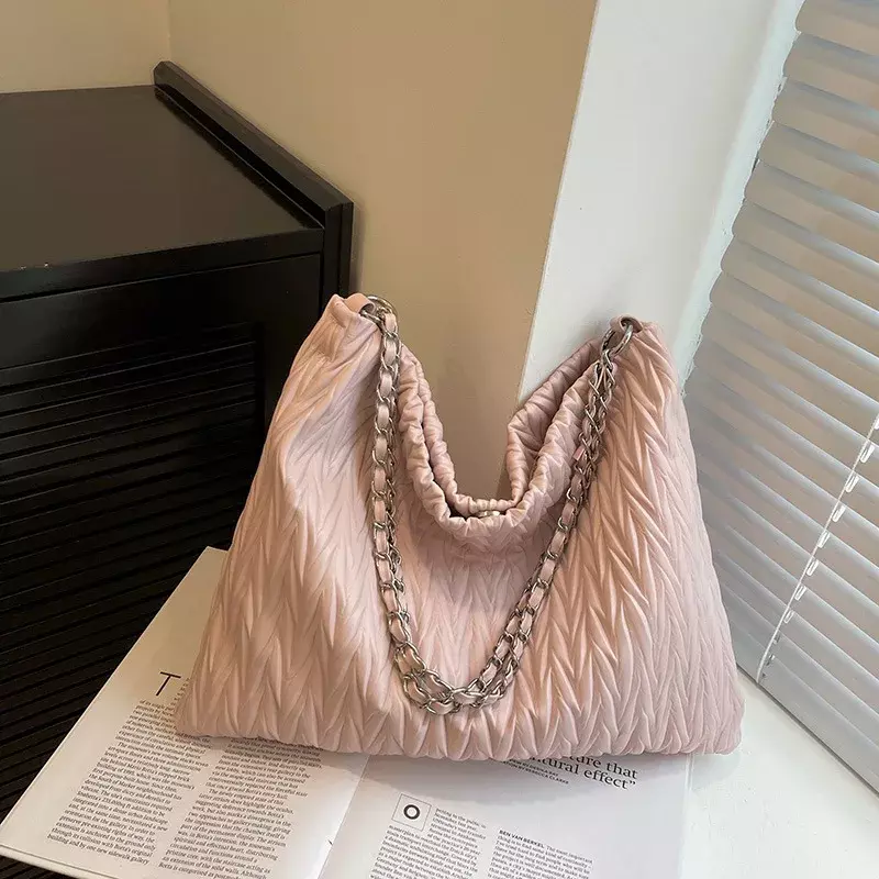 Tas bahu untuk wanita tas rantai lipat mode Tote desain populer Semua cocok kapasitas besar belanja tunggal tas persegi