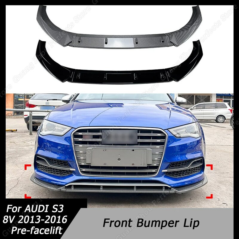 3 Stuks Auto Voorbumper Splitter Lip Diffuser Body Kit Spoiler Guard Gloss Black Abs Plastic Voor Audi S3 8V 2013-2016 Pre-Facelift