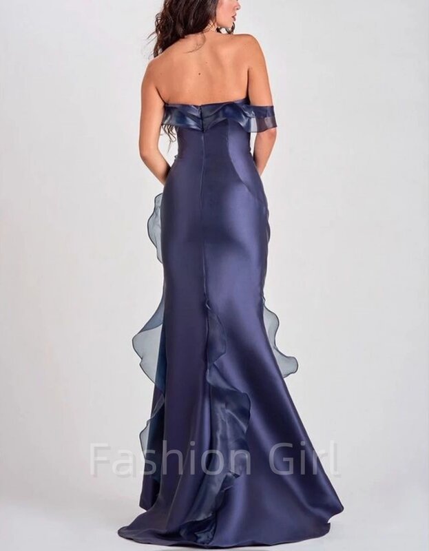 Evening Dresses Exquisite Strapless Off-the-shoulder Mermaid Sweep/Brush Prom Dresses Flower Tulle Satin Formal Occasion Gown