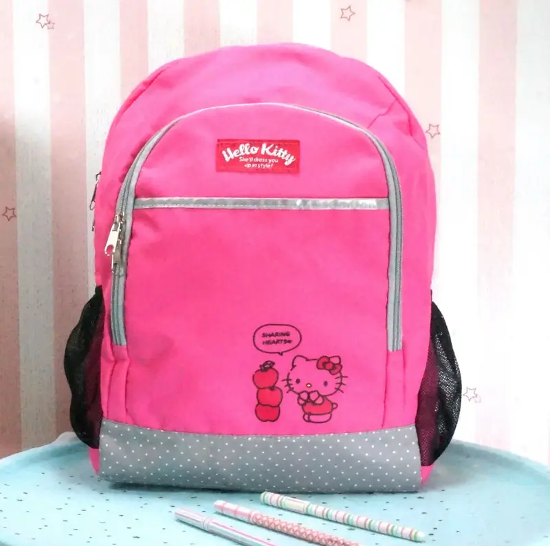 Sanurgente-Sacs à dos Hello Kitty pour étudiants, sacs de voyage mignons, sacs d'école pour filles, broderie, poudres de loisirs, polyester véritable