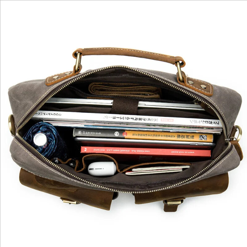 Bolsa carteira de couro para homens e mulheres, laptop, notebook, escola, trabalhando, diariamente, ombro, lona, 14"