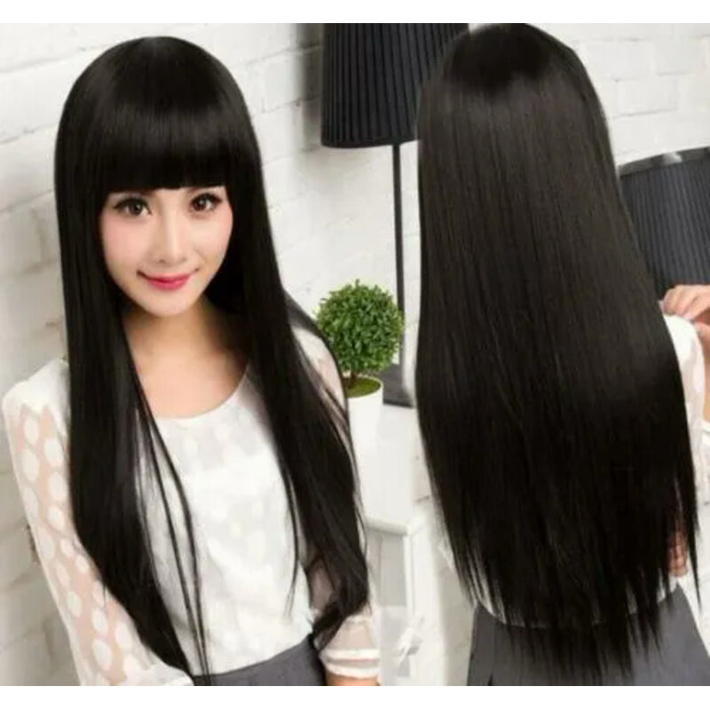 WomenWomNew Womens Long Synthetic Bla Straight Natural Wig Hair Full Wigs With Bangs