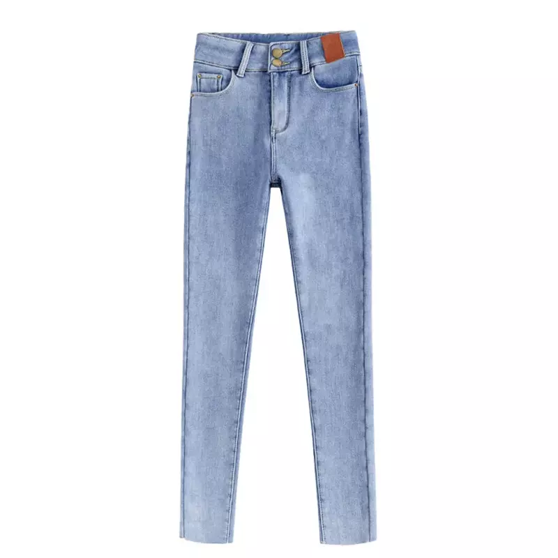 Jeans caldi a vita media per le donne Jeans invernali femminili blu pantaloni in Denim da donna Jean pantaloni caldi alla caviglia femminili jeans da donna