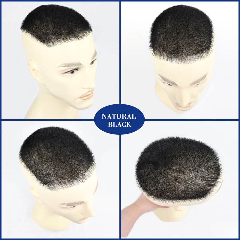 Men's Short 1cm Buzz Cut Hair Thin Skin Toupee Men Human Hair Transparent Full Biological Scalp Prosthesis Human Hair Toupee