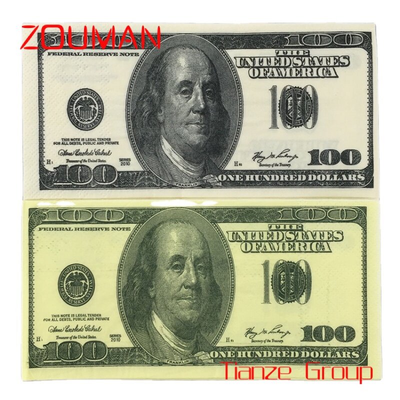 Custom , Dollar Bill Money Printed Paper Napkins Tissues