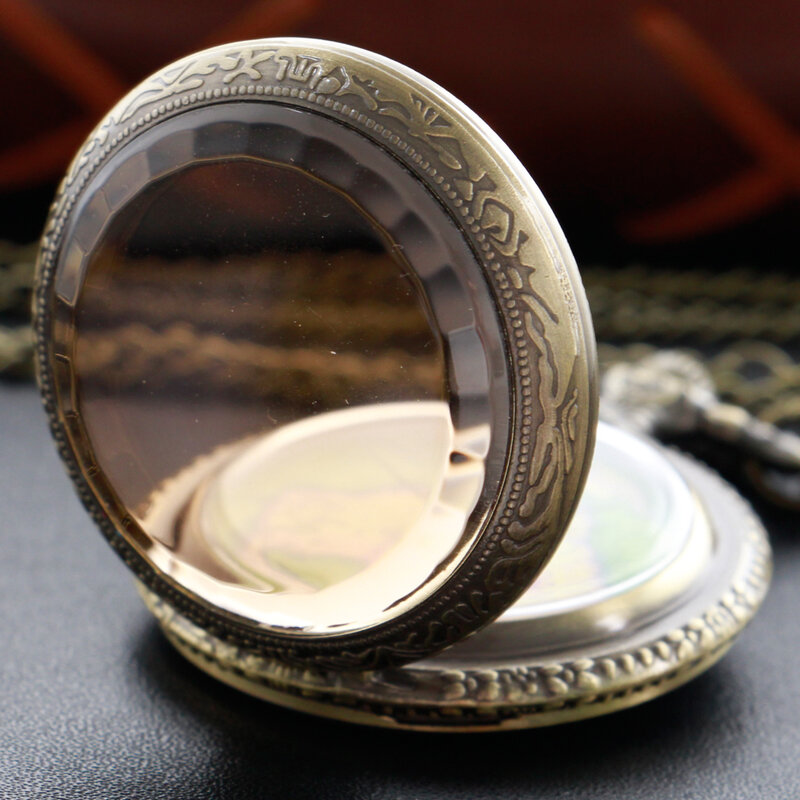 Antike exquisite Karte kennzeichnet Quarz Taschenuhr Stahl Vintage Anhänger Kette Bronze Uhr bestes Geschenk für Männer und Kinder