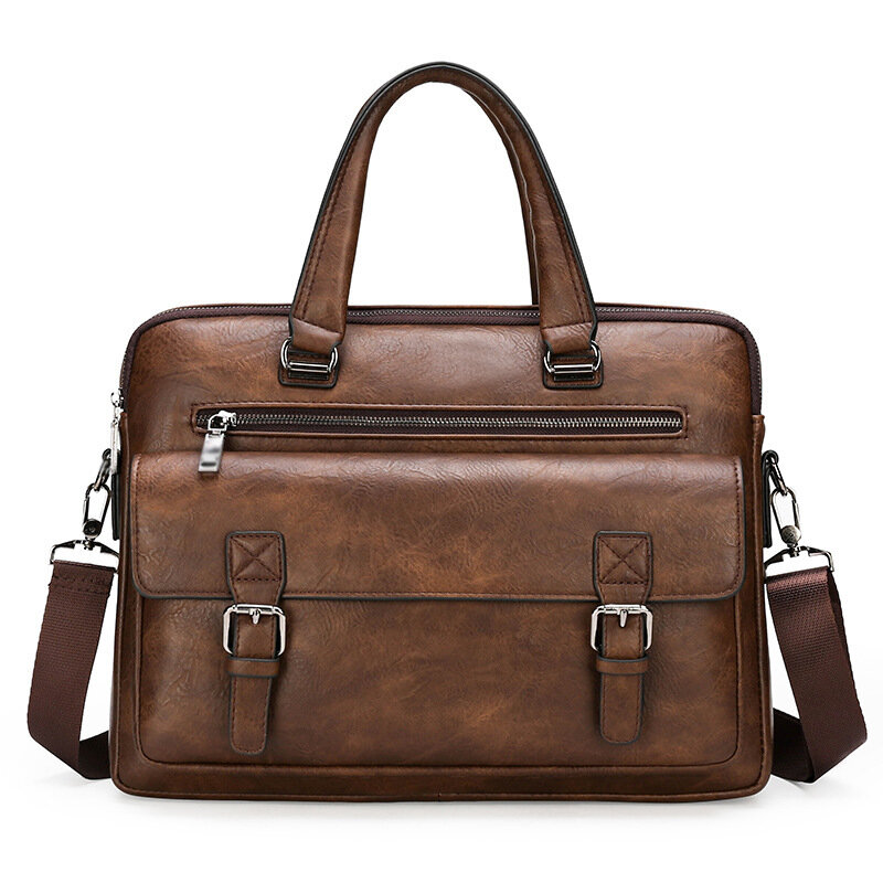 Мужской деловой портфель из искусственной кожи, сумка-мессенджер на плечо, Офисная сумка для ноутбука 14 дюймов, 2024