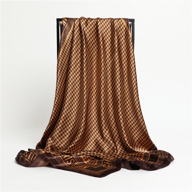 Роскошный брендовый Шелковый Атласный квадратный шарф 90 см, Шелковый квадратный шарф с принтом, женский осенний платок для волос, бандана
