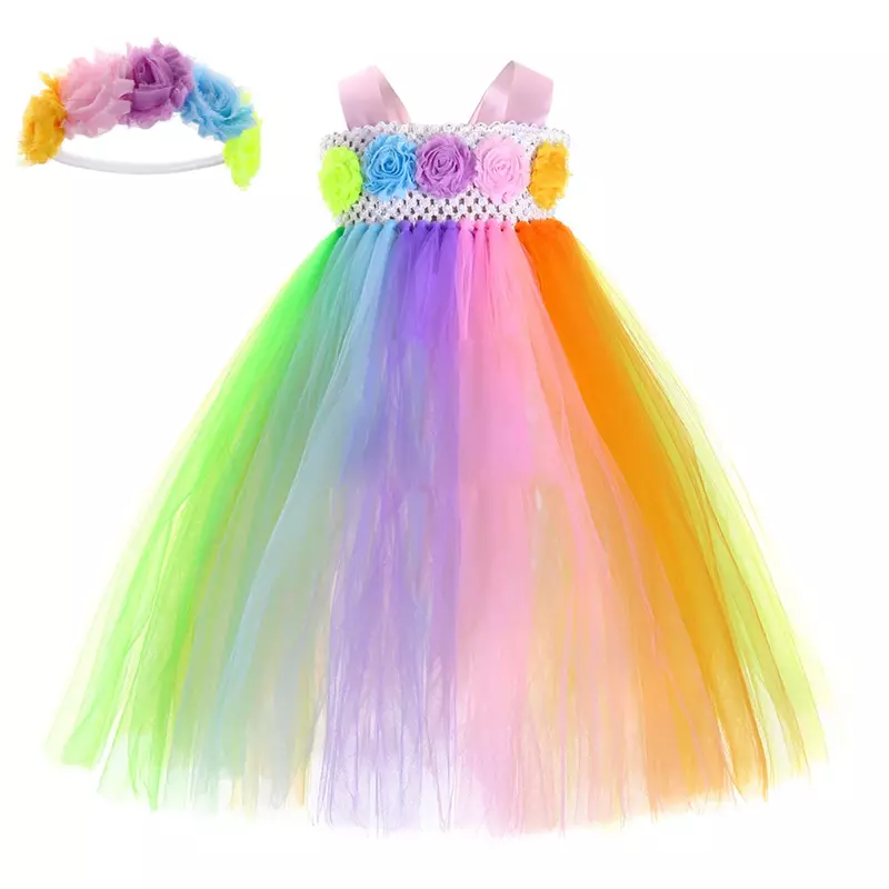 Meninas arco-íris fada tutu vestido com asa conjunto crianças festa de aniversário princesa vestido de baile do bebê crianças dia das bruxas traje de fadas