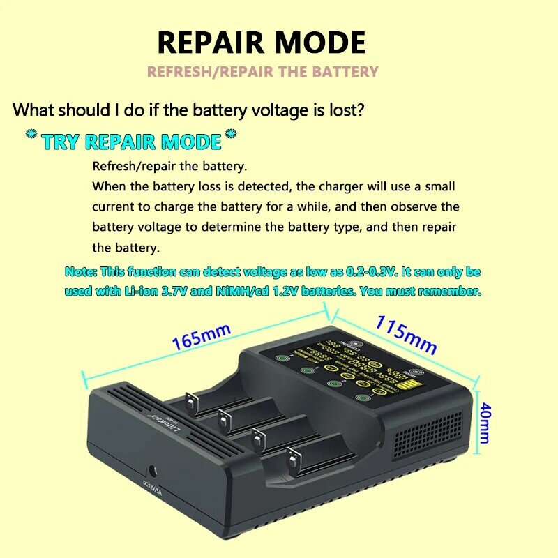 Зарядное устройство LiitoKala для батарей li-ion 3,7 V и NiMH 1,2 V, подходит для батарей 18650 26650 21700 26700 AA AAA 12V5A
