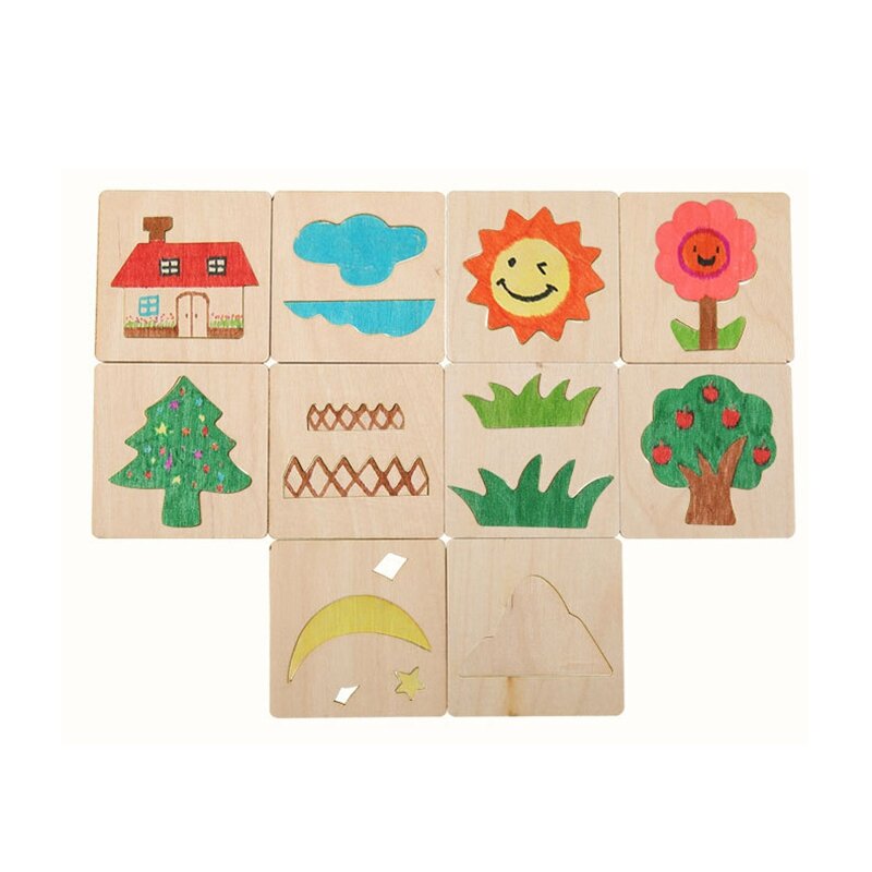 DIY Handmade Wooden Painting Board Template Drawing Stencils Graffiti Toy Kids Learn Drawing Tools Set-Drop Ship