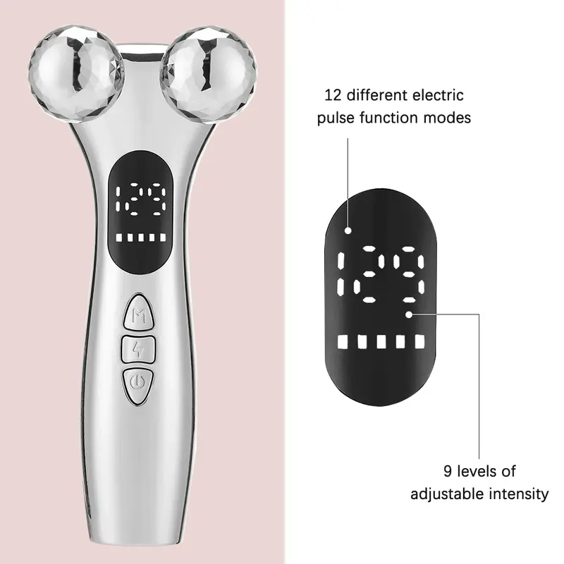 Electric facial micro-current beauty meter LED display face lifting roller massager skin compact facial lifting vibration
