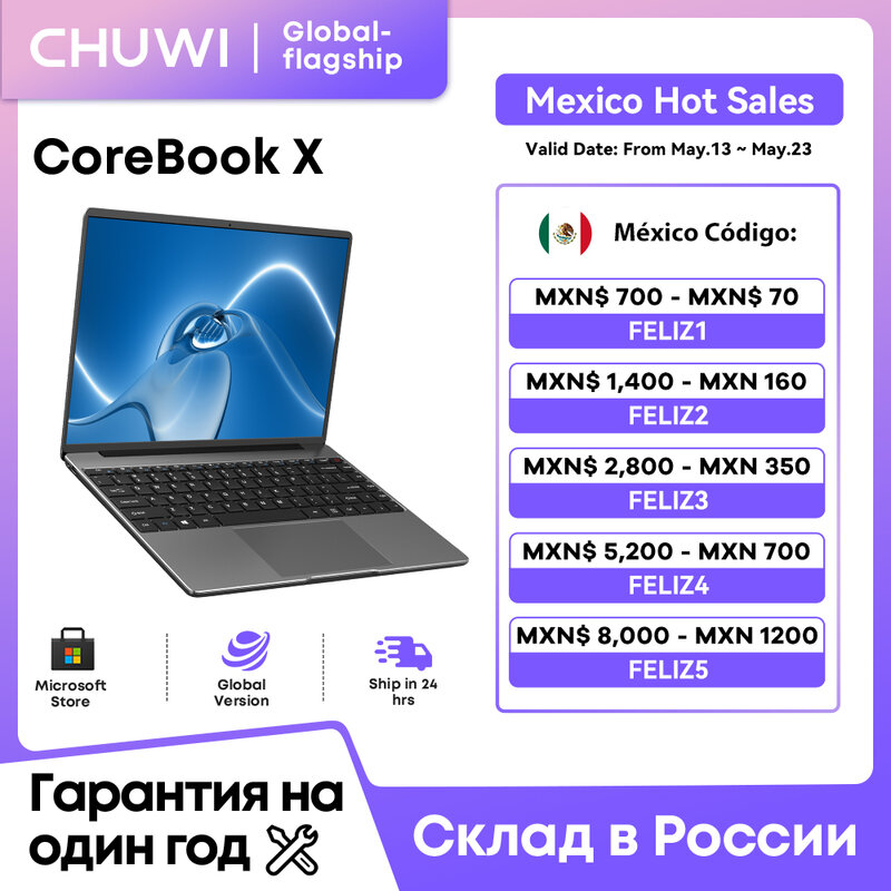 CHUWI-CoreBook X Gaming Laptop, 14.1 ", Intel i3-1215U, FHD, Tela IPS, 16GB de RAM, 512GB SSD, 6 Núcleos, 3.70 GHz, Notebook
