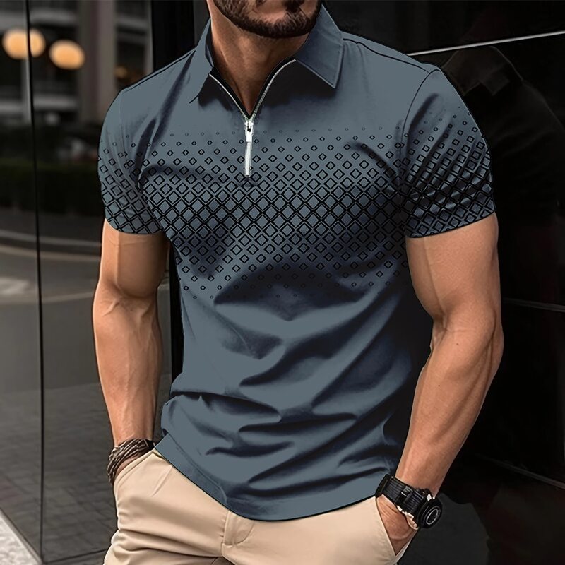New Summer T Shirts for Men 2023 Short Sleeve Turn-down Collar Letter Printing Button Striped Polo Tees Fashion Pullover Tops
