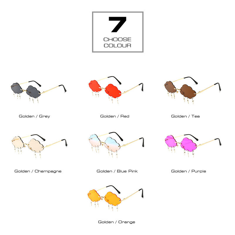 SHAUNA Ins-gafas de sol populares para mujer, lentes de sol sin montura, con nubes, rayos y borlas, colores caramelo, UV400