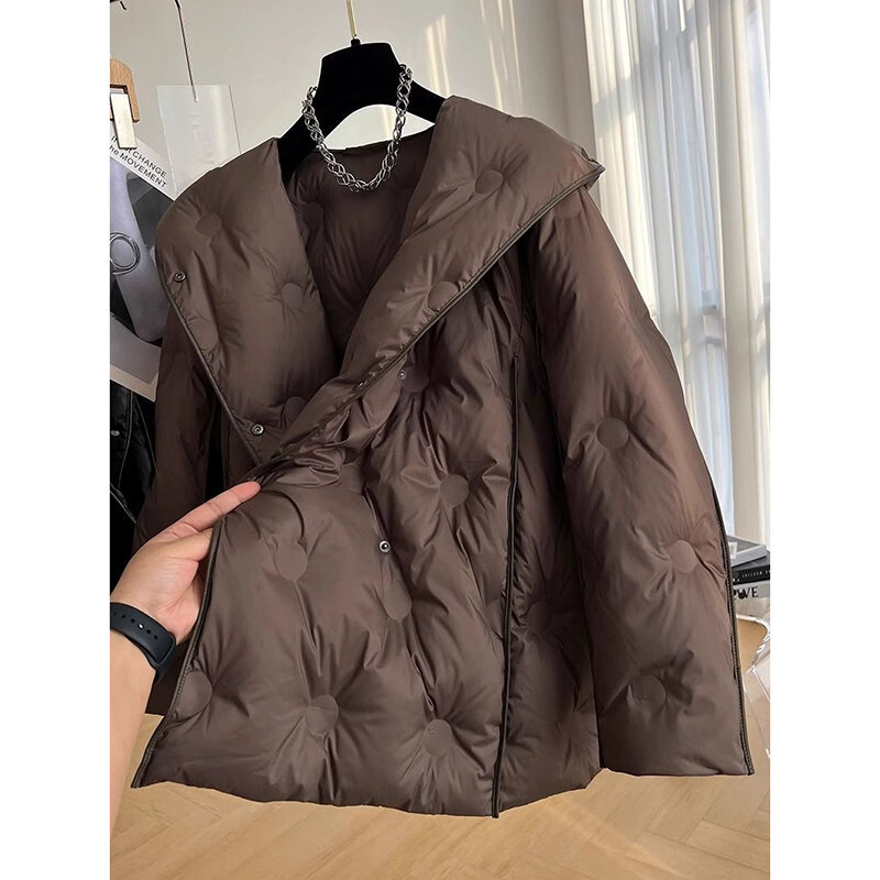 Casaco de inverno coreano de pato branco para mulheres, casaco grosso, parka solta, jaqueta de algodão quente com capuz, casacos, novo, 2021