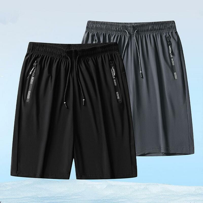 Elastic Waist Shorts Stylish Men's Summer Beach Shorts with Elastic Waistband Zipper Pockets Quick-drying for Casual for Men