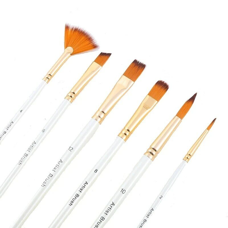 6Pcs Artist Paint Brushes Set for Oil Acrylic Watercolor Painting Nylon Hair Flat Fan Round Paint Brush Art Supplies