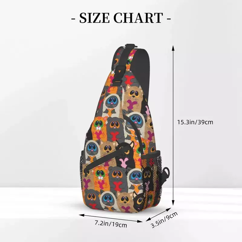 Casual Cute Cats Sling Bags for Traveling Men Cartoon Animal Kitten Crossbody Chest Backpack Shoulder Daypack