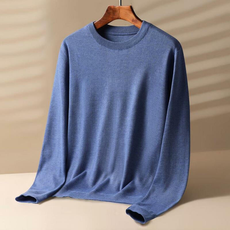 Solid Color Sweater Soft Knitted Round Neck Sweater for Fall Winter Anti-shrink Anti-pilling Pullover with Long Sleeves Elastic